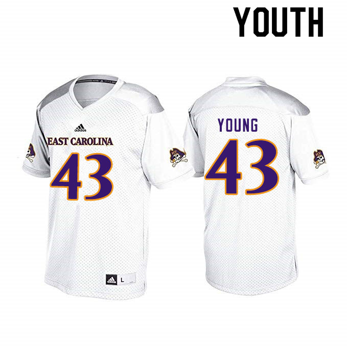 Youth #43 Jonn Young ECU Pirates College Football Jerseys Sale-White - Click Image to Close